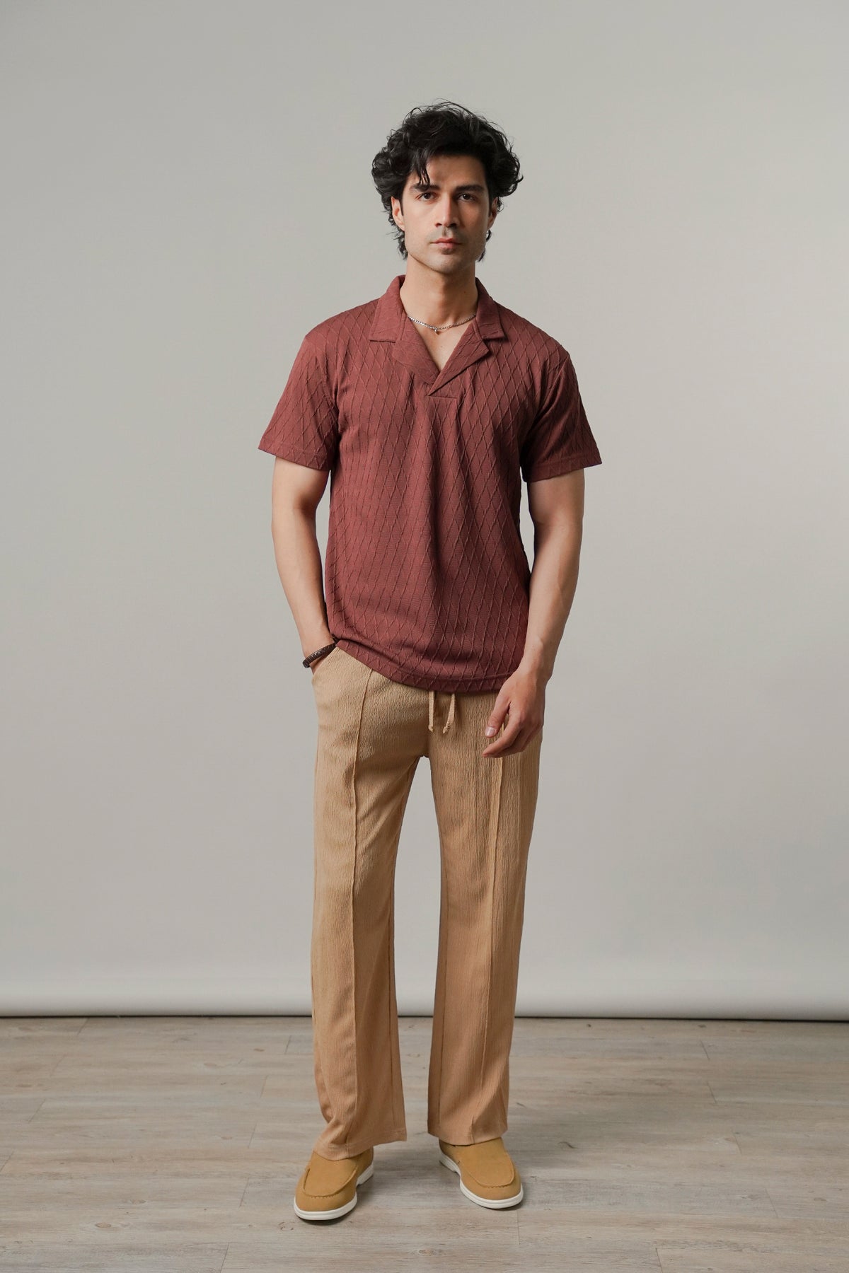 Cuban Collar Polo - Wine - FA