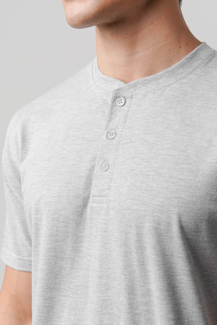 Regular Fit Henley T-Shirt - Heather Grey alternate view