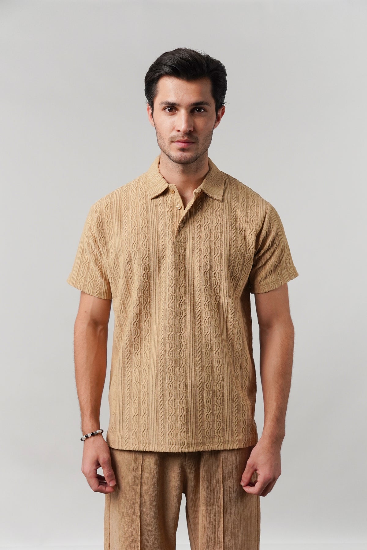 Knitted Polo Shirt - Camel Brown