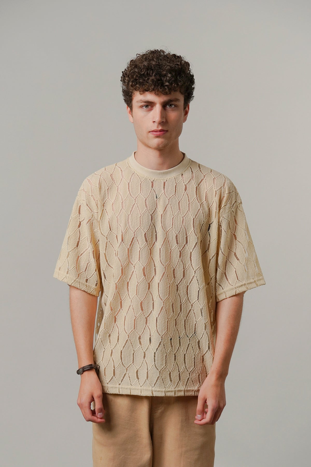 Knitted Oversized T-Shirt - Cream - FA