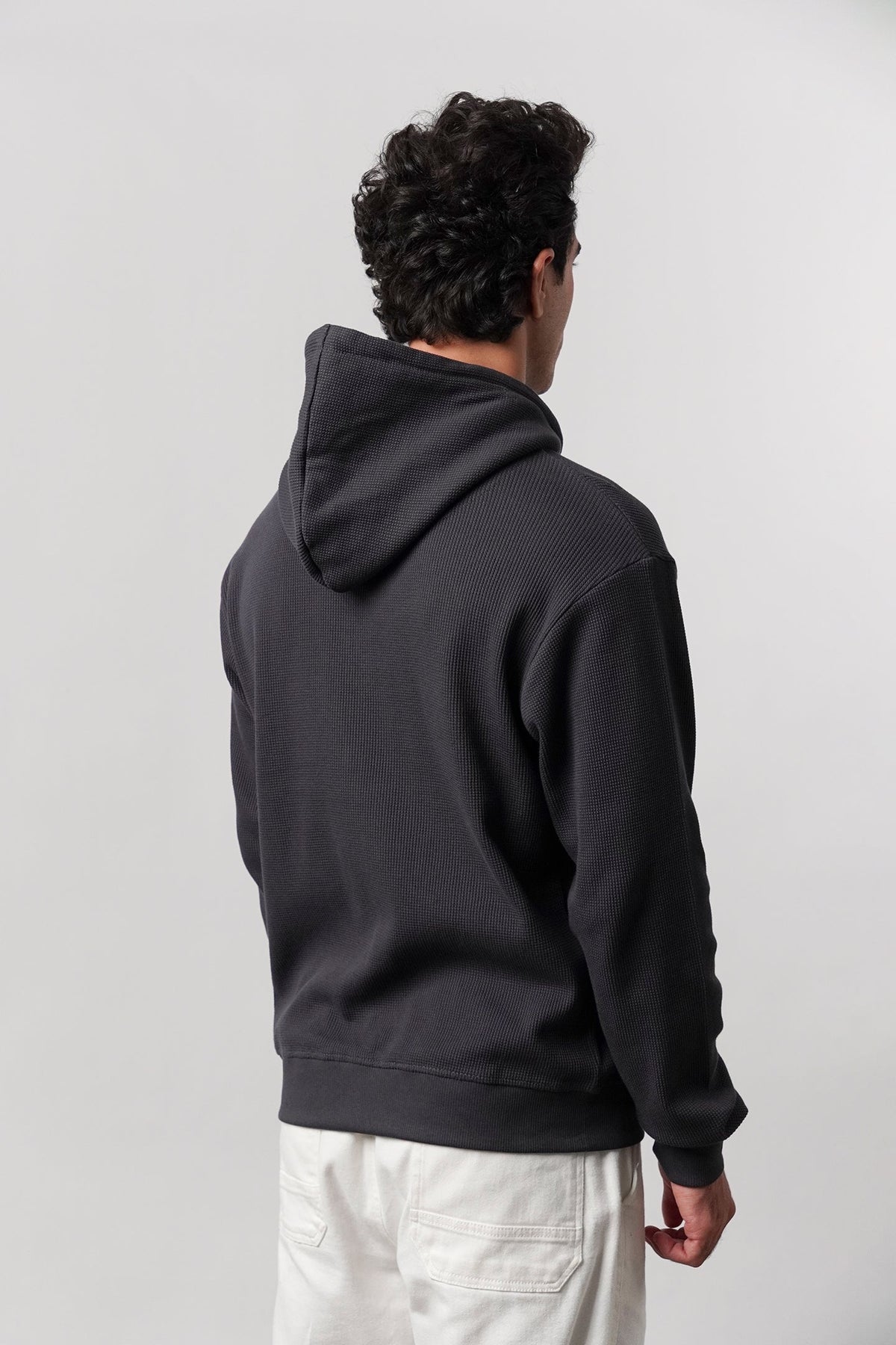 Textured Zipper Hoodie - Charcoal Grey - FA