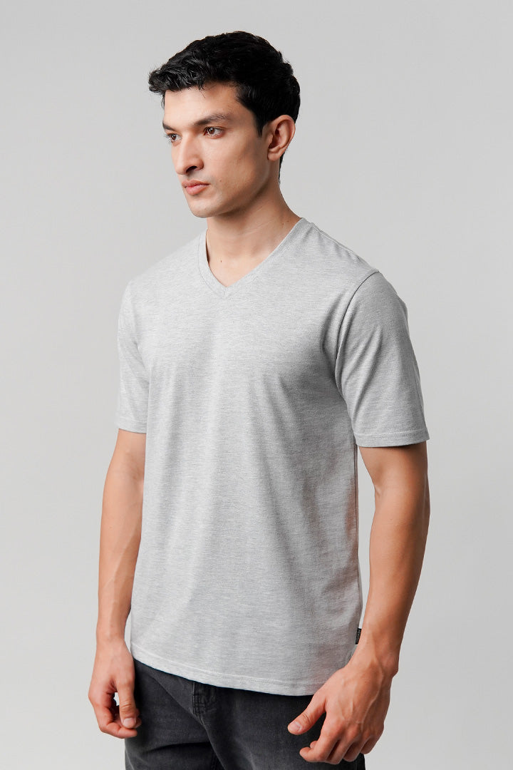 Regular Fit V-Neck T-Shirt - Heather Grey