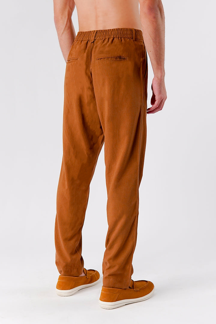 Straight Fit Linen Pants - Brown - FA