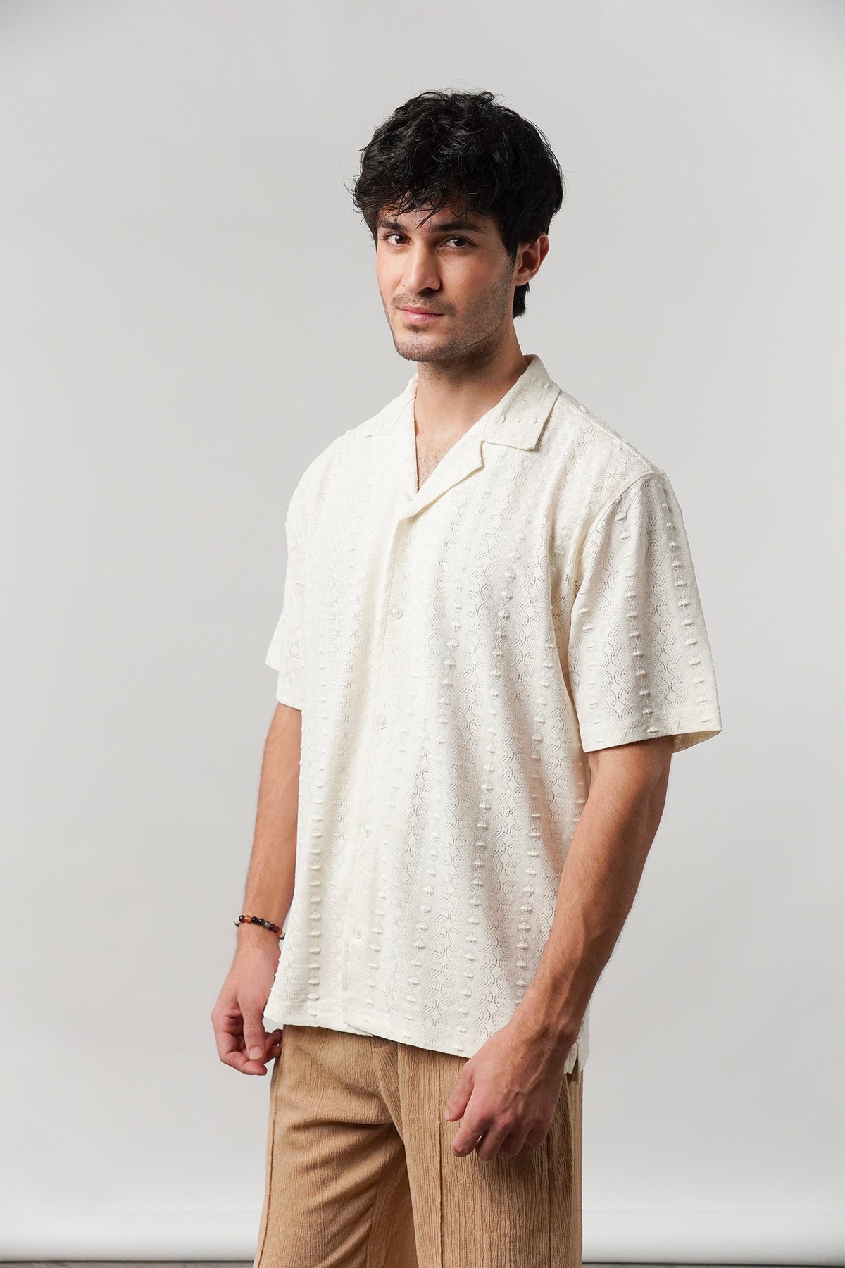 Knitted Cuban Shirt - Cream - FA alternate view