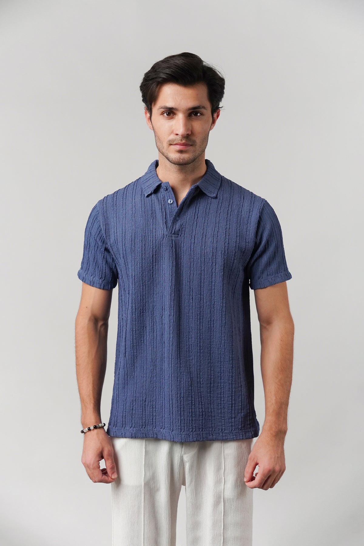 Knitted Polo Shirt - Blue