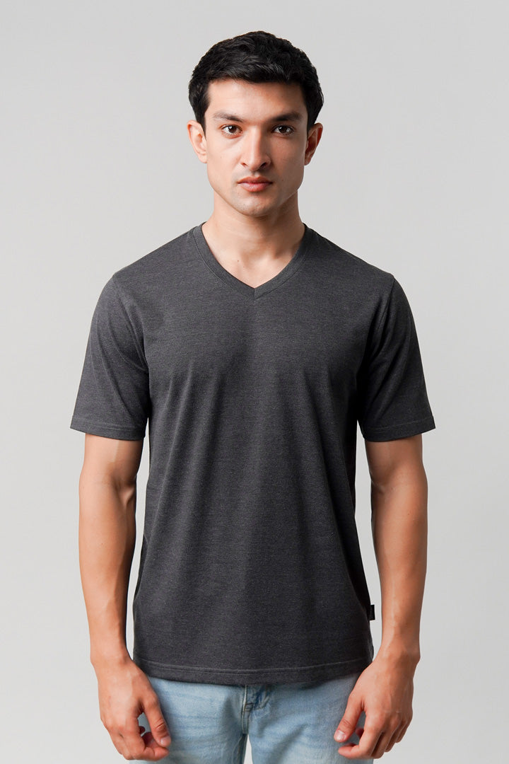 Regular Fit V-Neck T-Shirt - Charcoal Grey