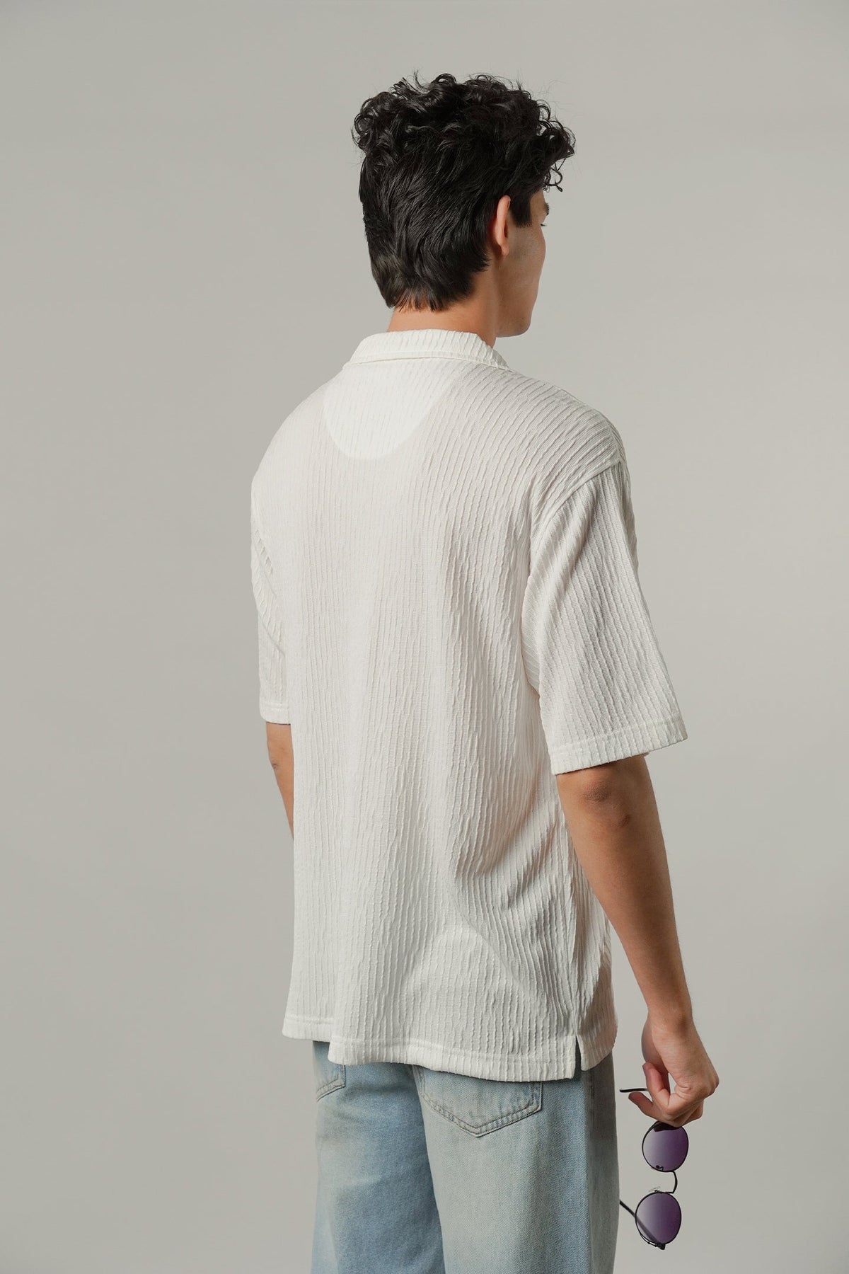 Textured Cuban Shirt - White - FA