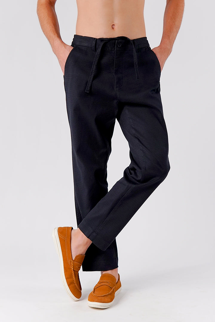 Straight Fit Jacquard Pants - Black