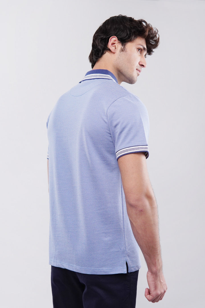 Herringbone Polo Shirt - Blue - FA
