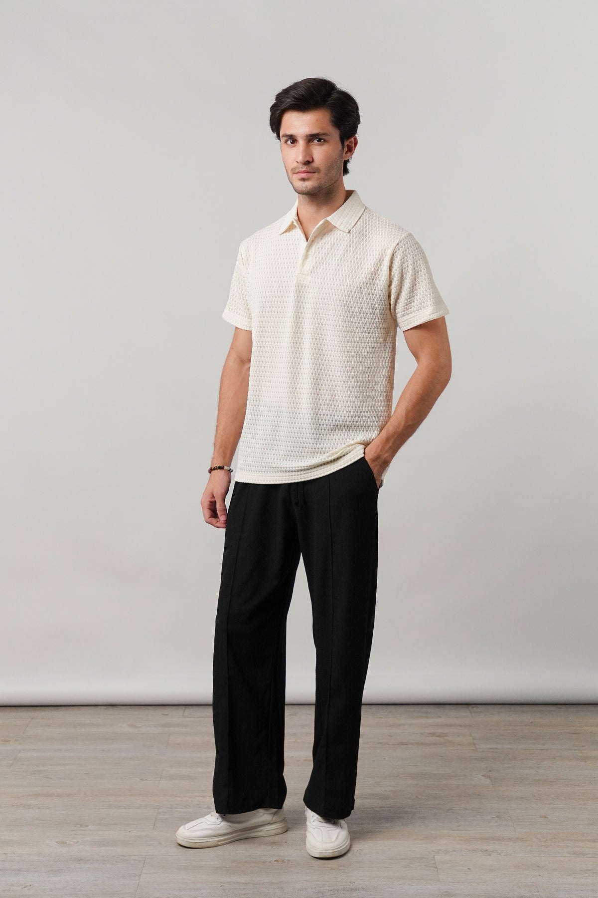 Knitted Polo Shirt - Cream