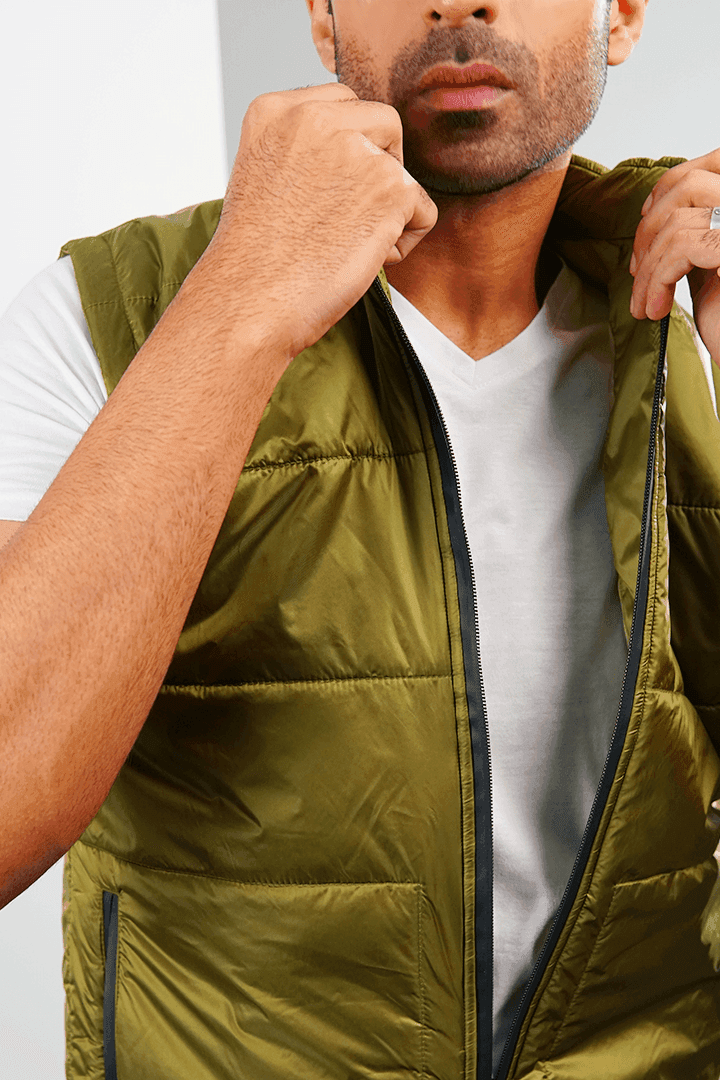Lime Gold Moondust Metallic Sleeveless Puffer Jacket alternate view