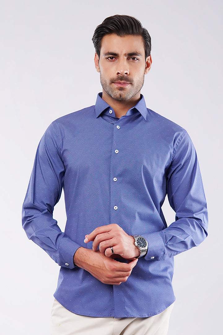 Polka Dot Yarn-Dyed Shirt - Blue - FA