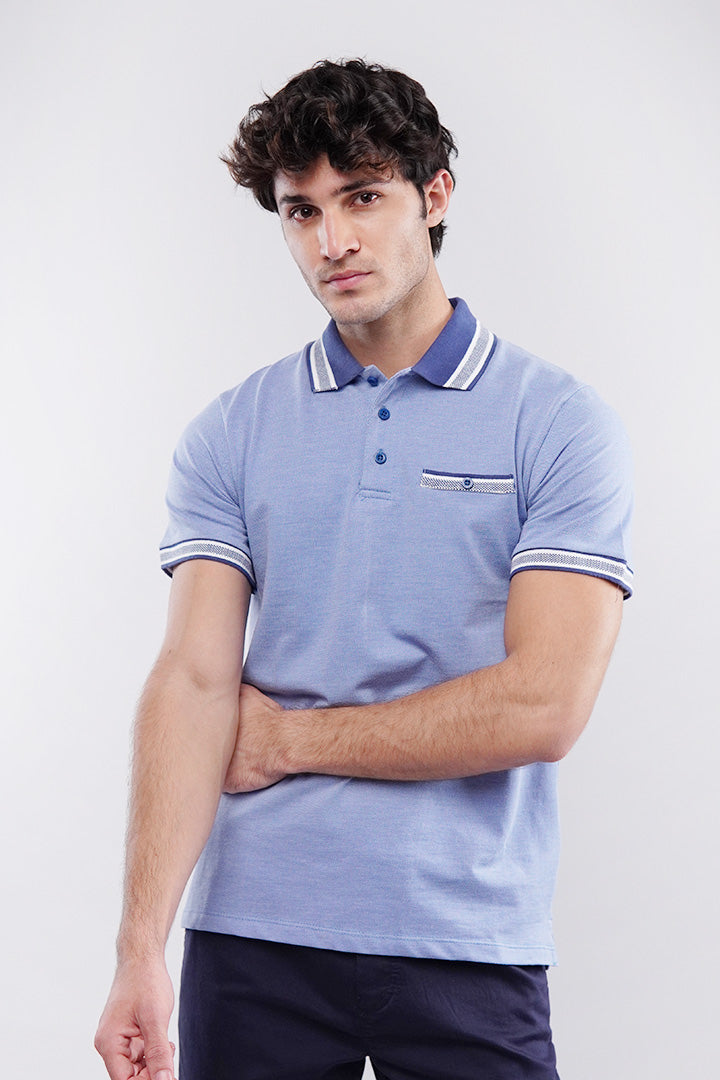 Herringbone Polo Shirt - Blue - FA