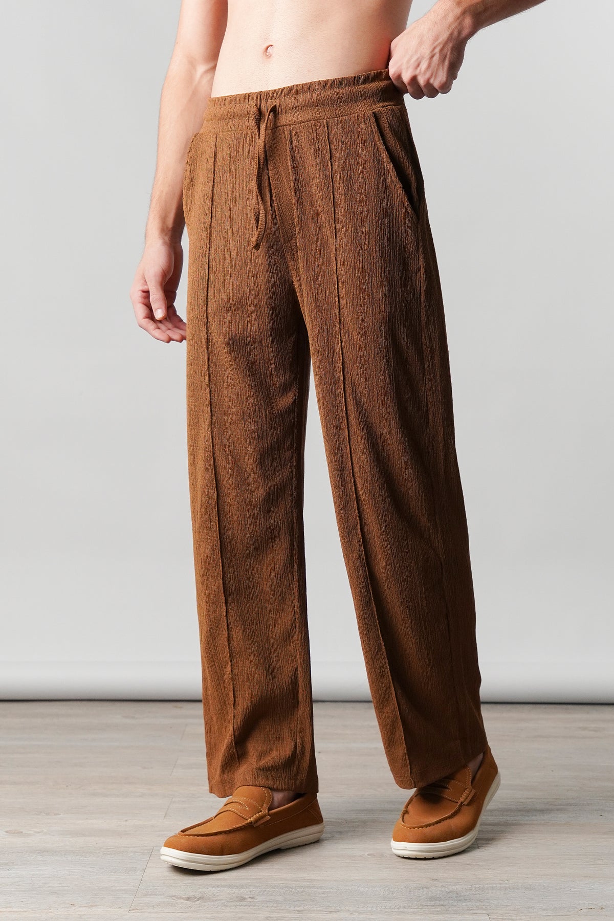 Textured Pintex Trouser - Brown