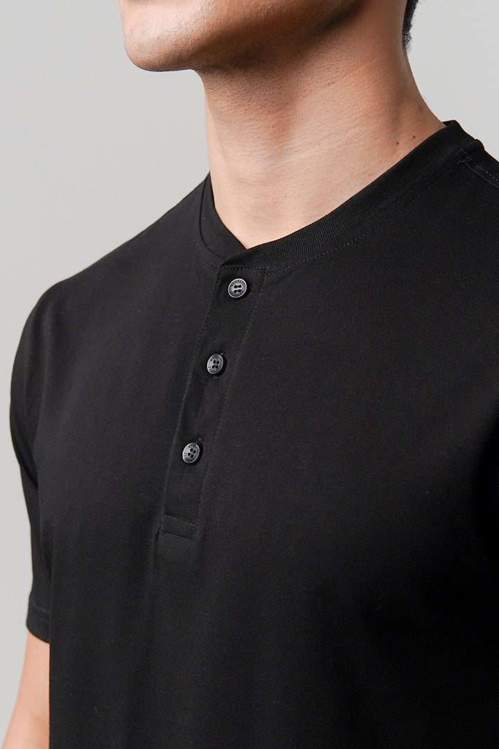 Regular Fit Henley T-Shirt - Black alternate view