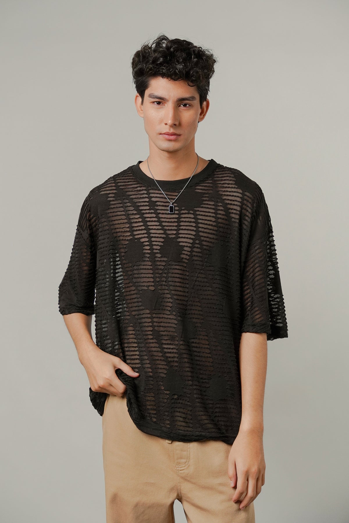 Oversized Mesh Tee - Black