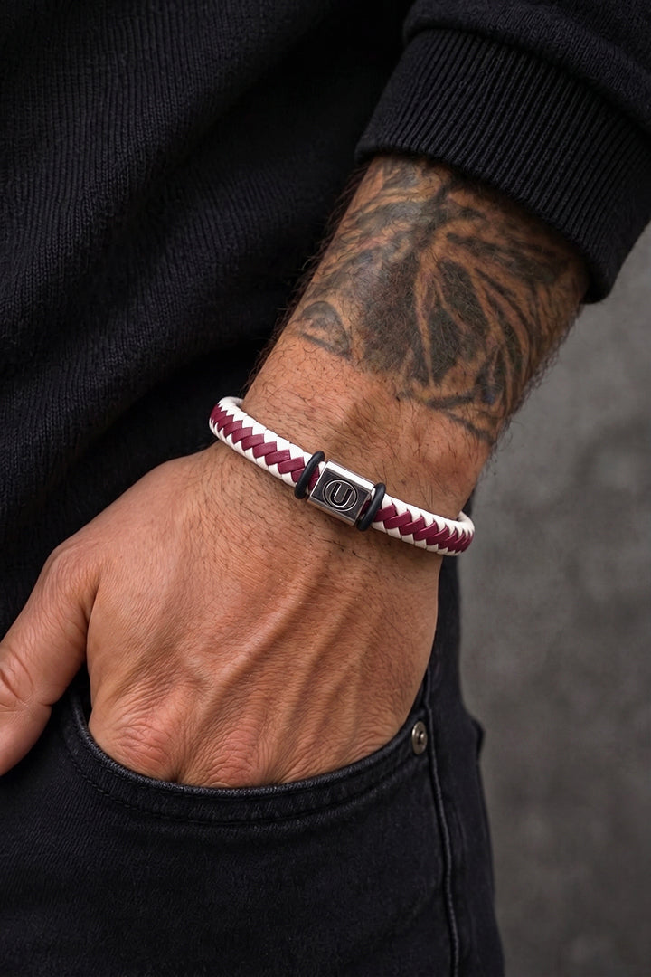 Maroon and White Slim Bracelet alternate view