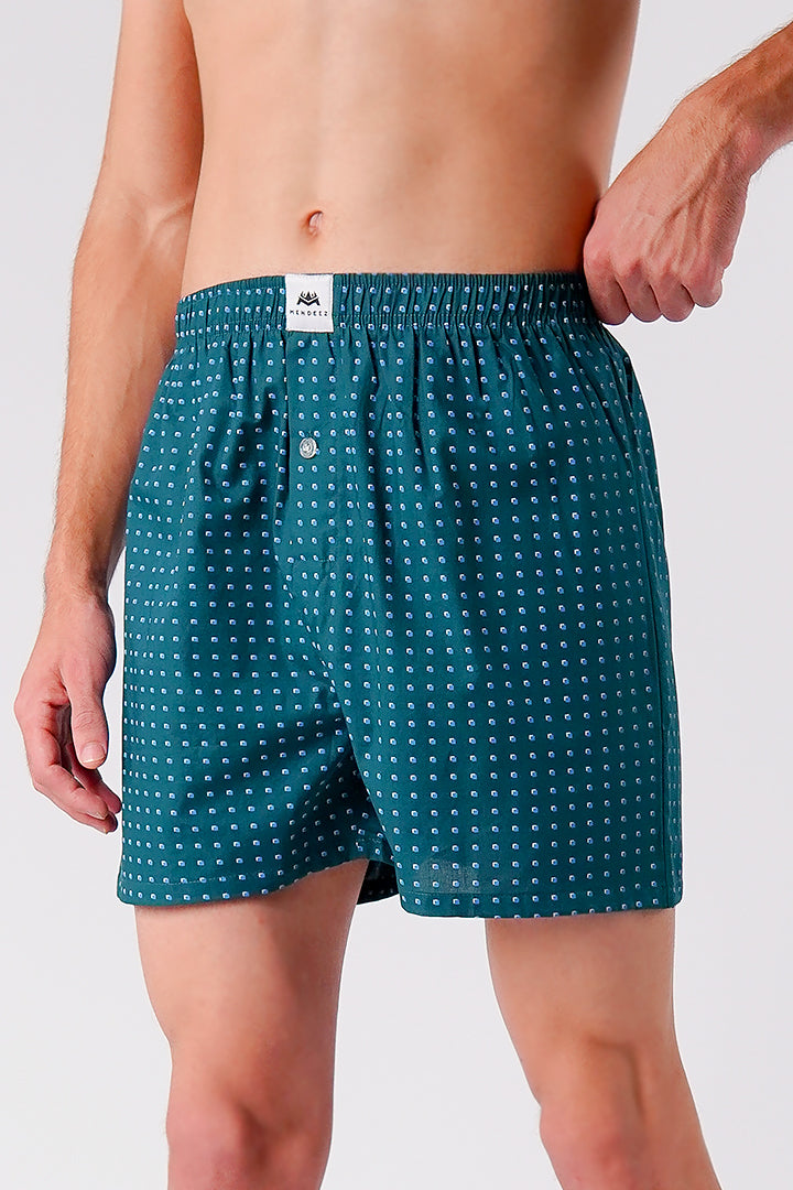 Printed Woven Boxer Shorts - Emerald Green