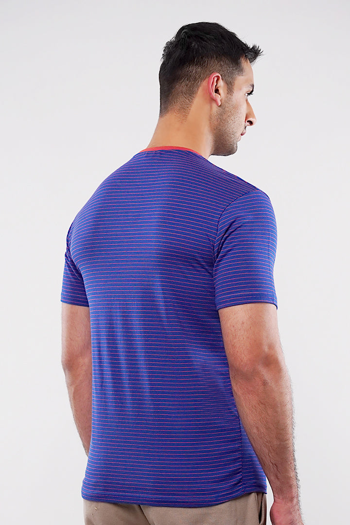 Striped Pocket T-Shirt - Blue & Orange - FA