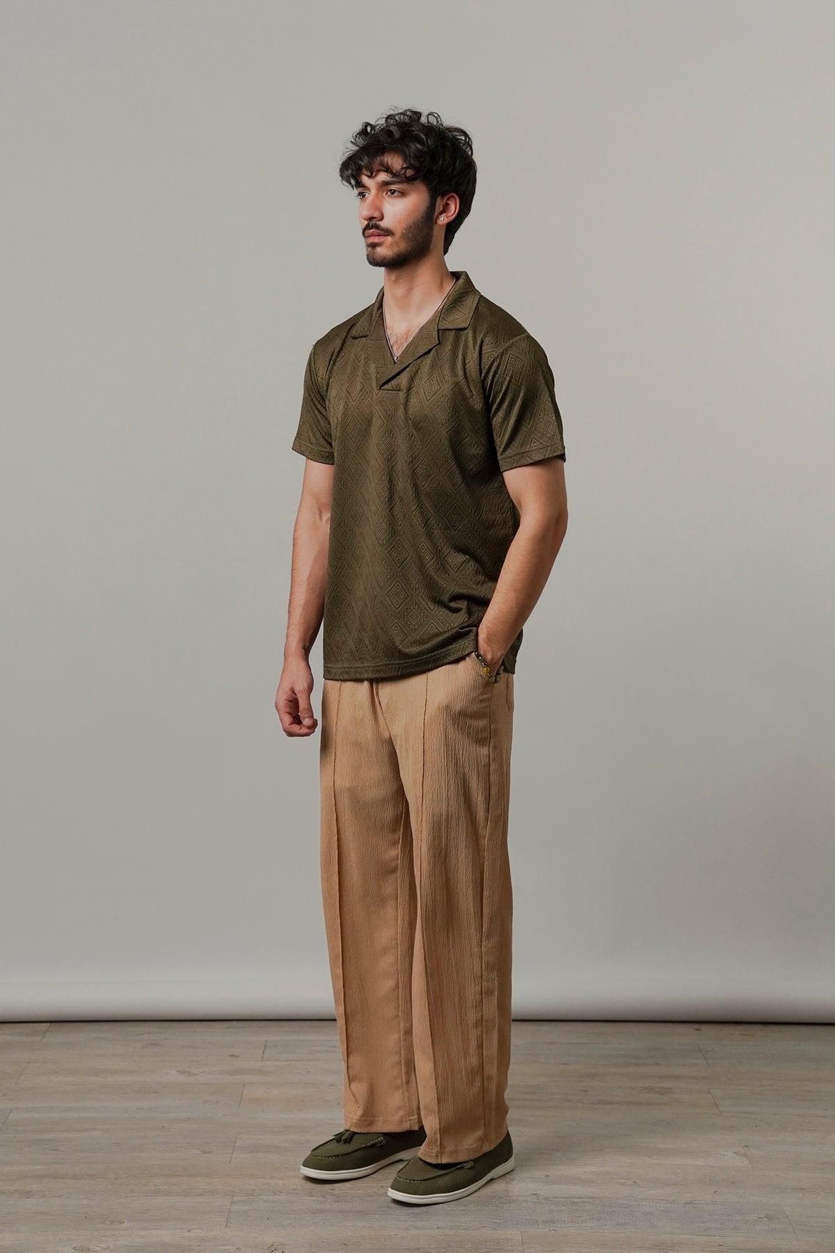Cuban Collar Polo - Olive Green