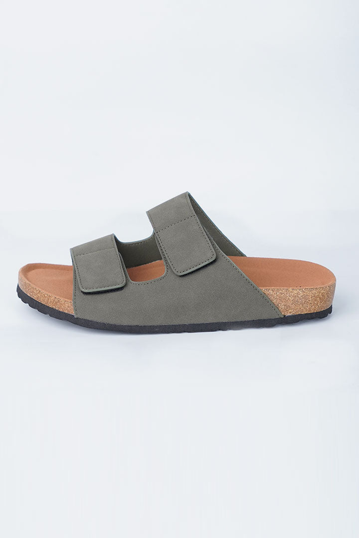 Two-Strap Velcro Slides - Olive Green