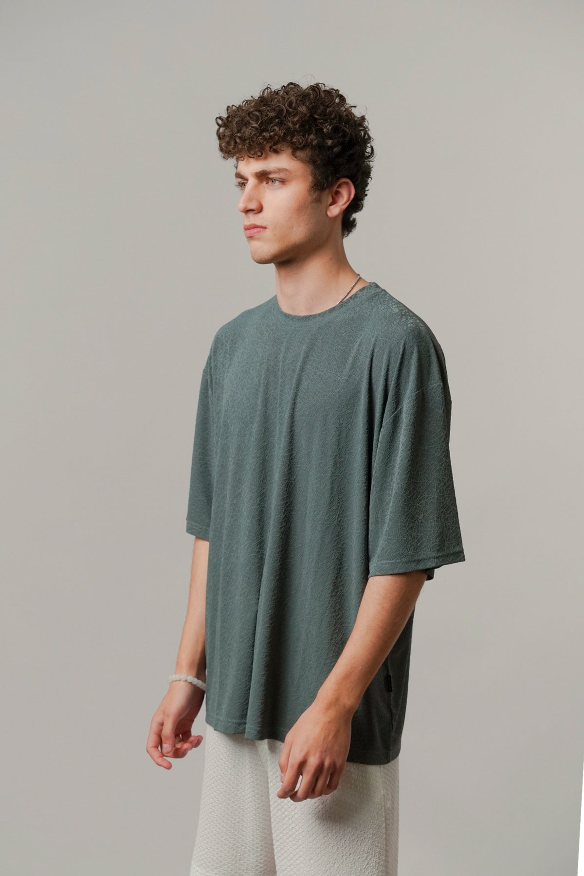 Oversized Texture Crew T-Shirt - Olive Green