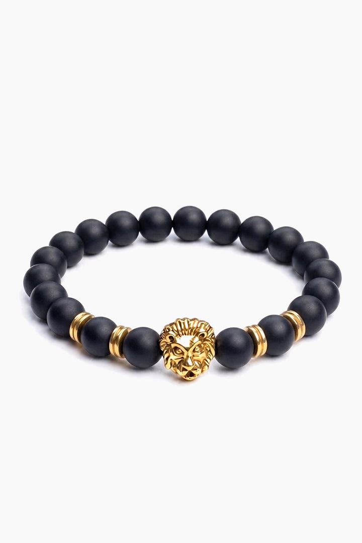Matte Black Onyx Gold Lion Bracelet
