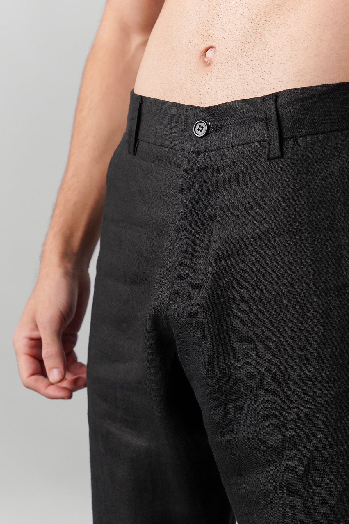 Straight Fit Linen Pants - Black - FA