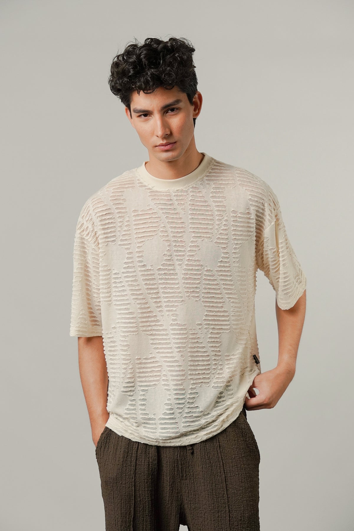 Oversized Mesh Tee - Cream