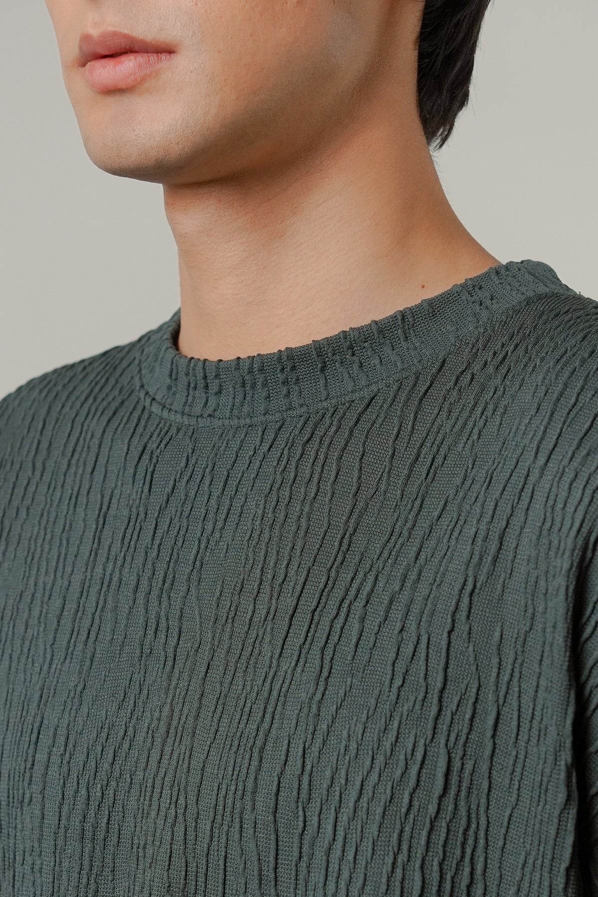 Oversized Textured Tee - Charcoal Green alternate view