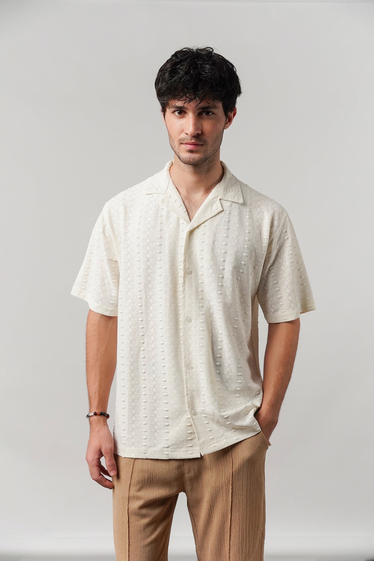 Knitted Cuban Shirt - Cream