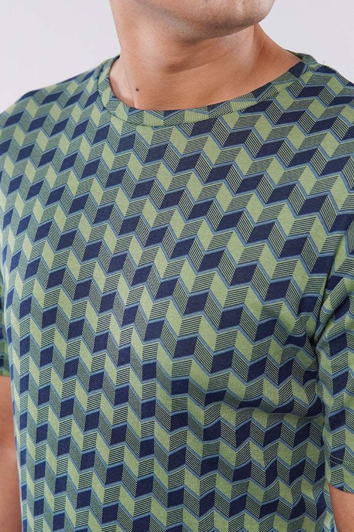 Chevron Curved Hem T-Shirt - Green & Black alternate view