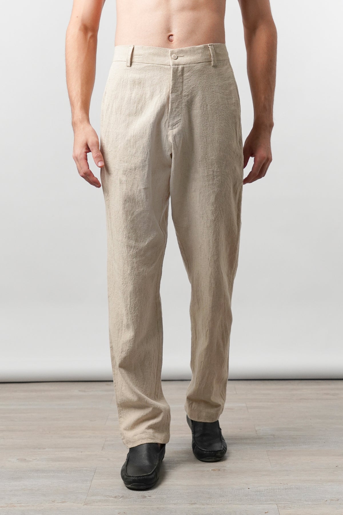 Straight Fit Linen Pants - Beige