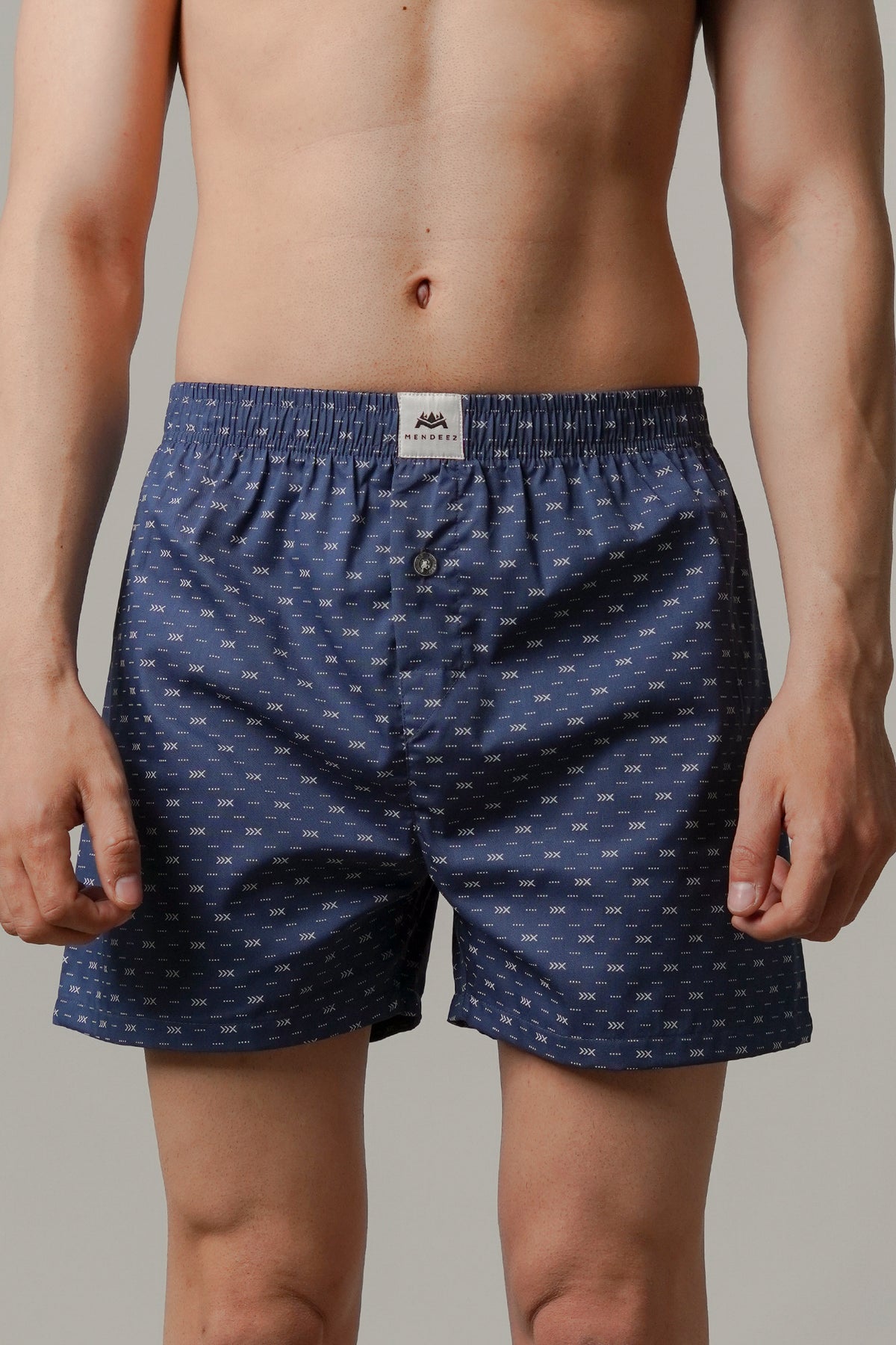 Printed Woven Boxer Shorts - Navy Blue - FA