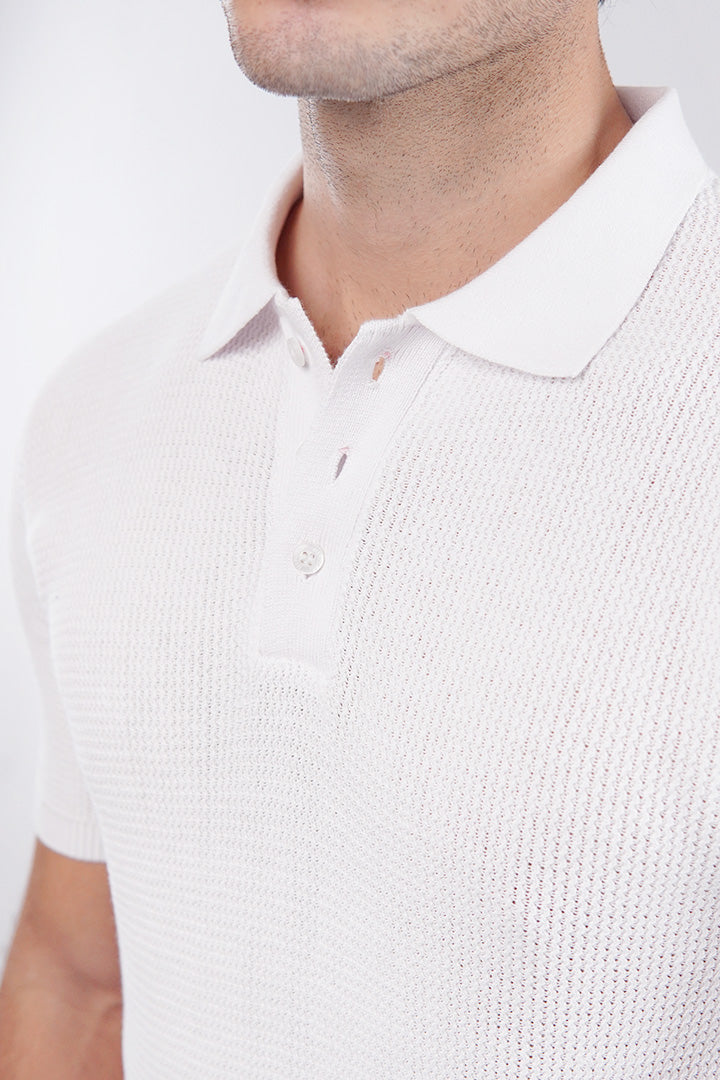 Knitted Polo Shirt - White alternate view