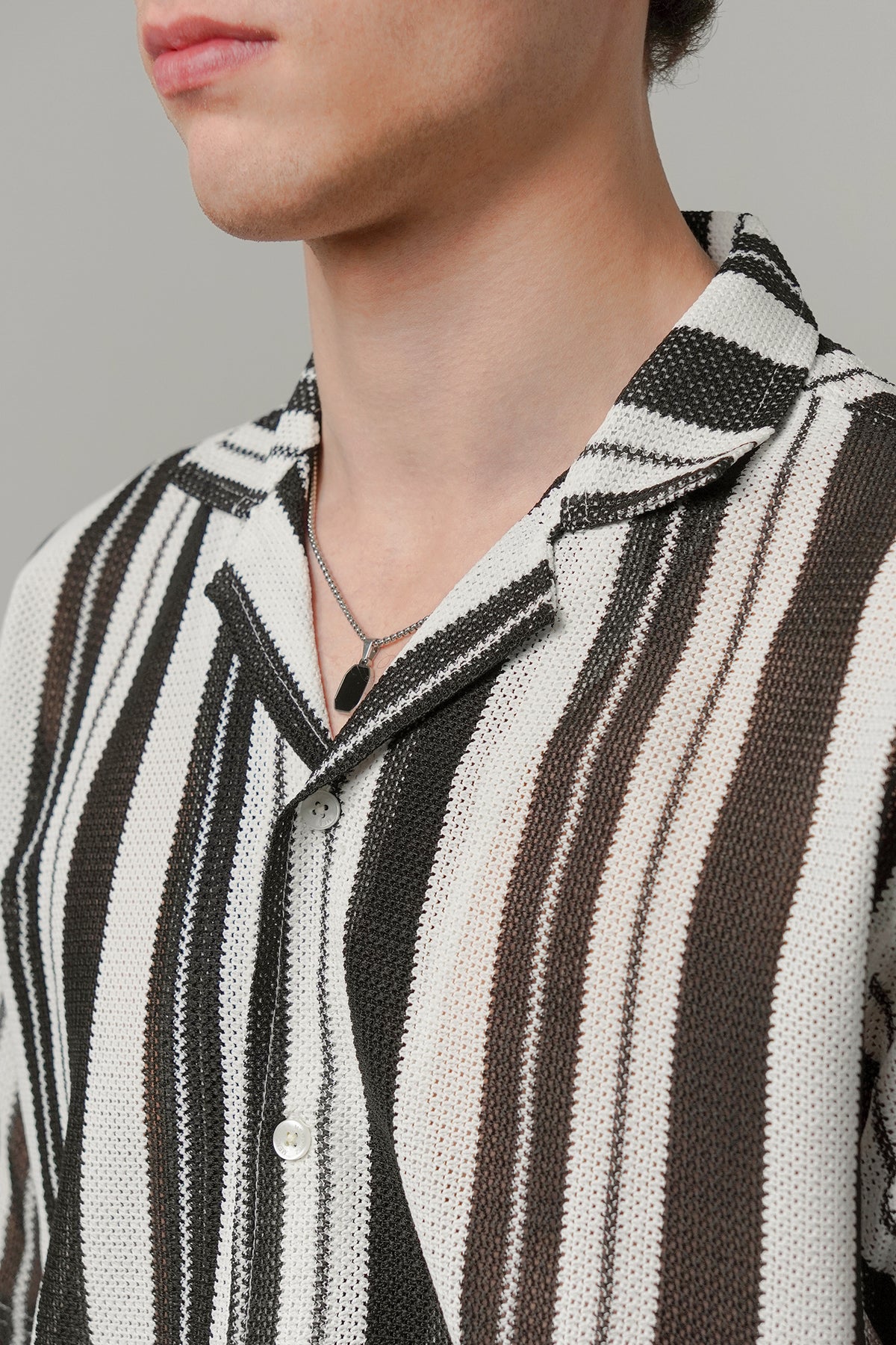 Zebra Striped Cuban Shirt - Black & White