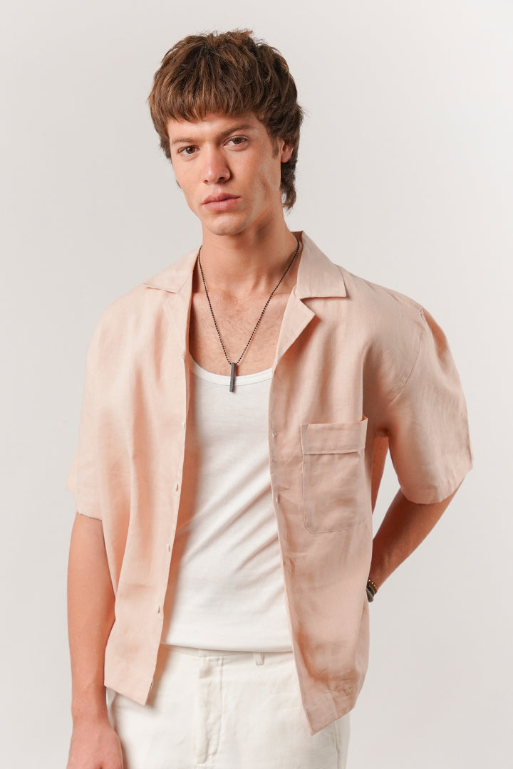 Box Fit Cuban Shirt - Powder Pink - FA alternate view