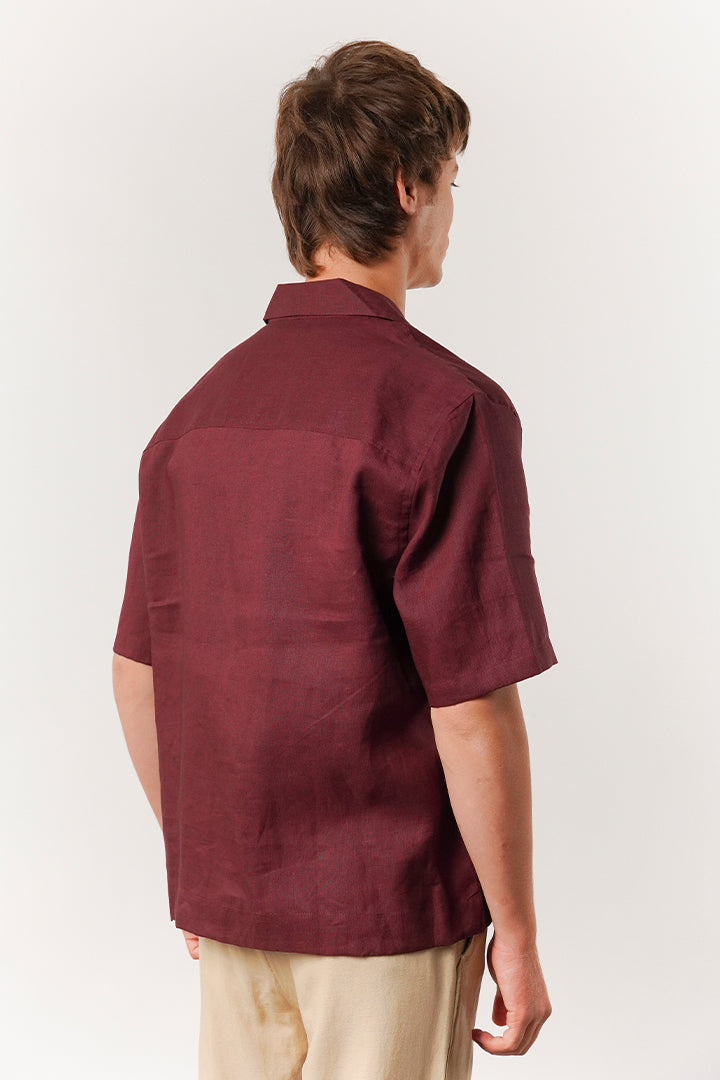 Box Fit Cuban Shirt - Maroon