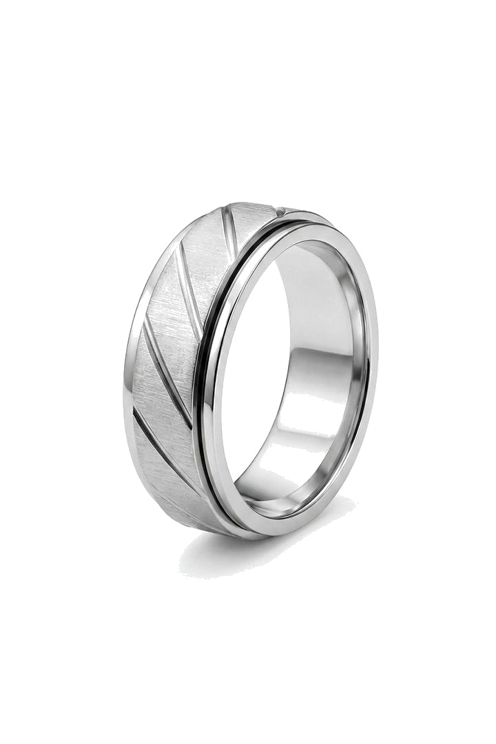 Diagonal Striped Band Ring - Silver