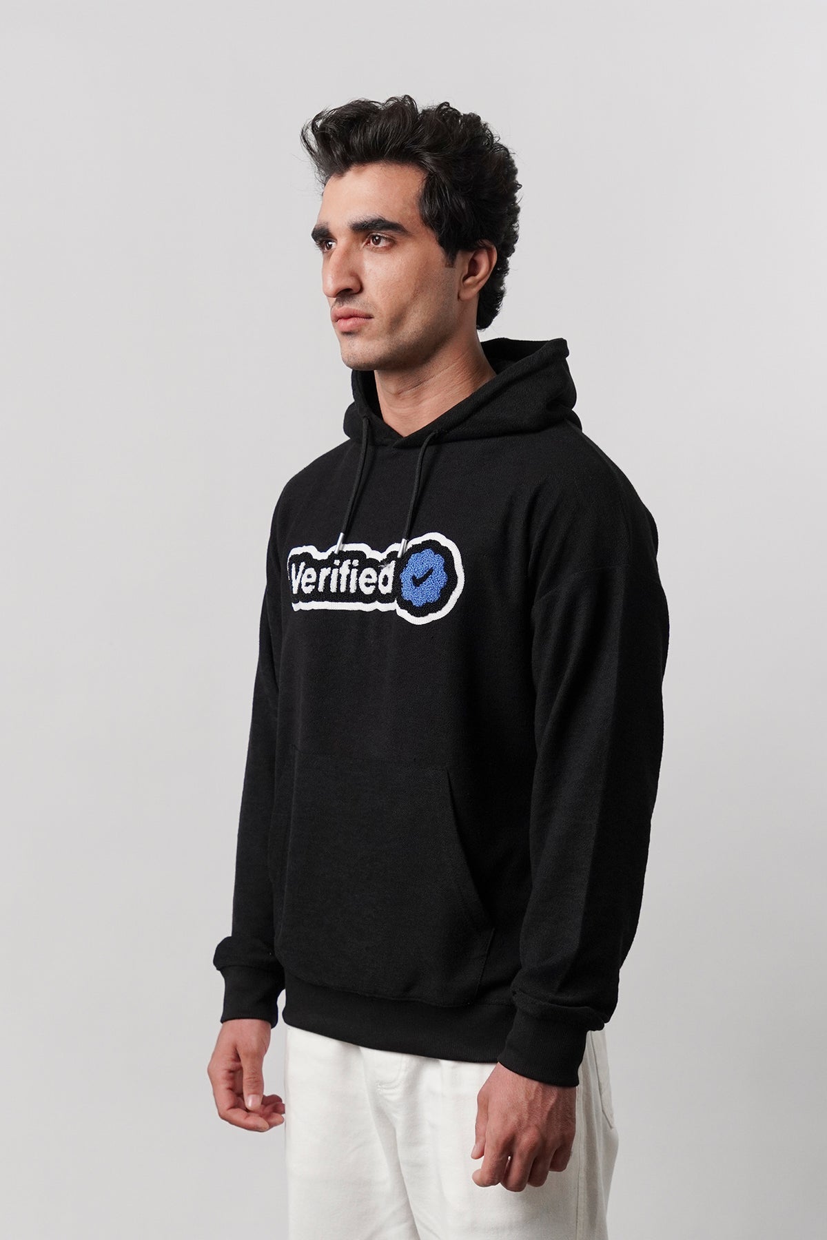 Pullover Embroidered Hoodie - Black