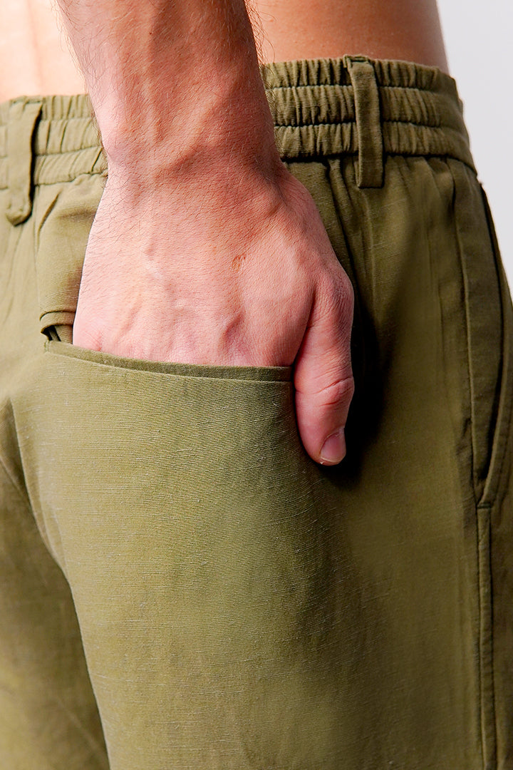 Straight Fit Linen Pants - Olive - FA