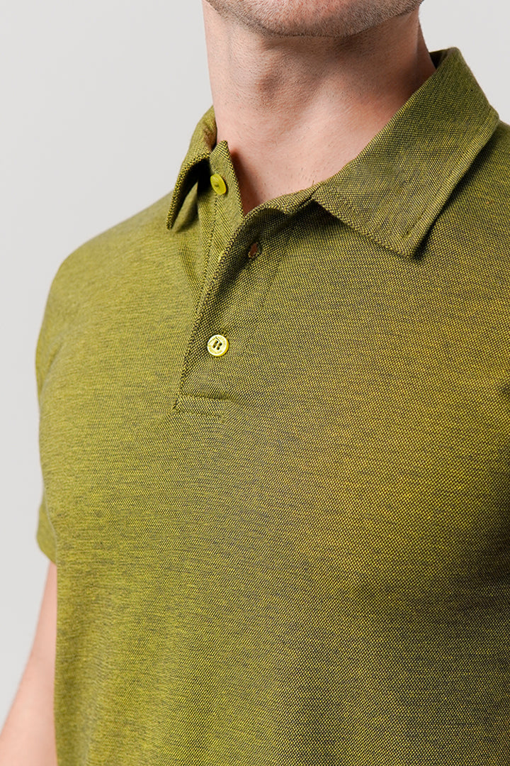 Textured Pique Polo Shirt - Moss Green - FA alternate view
