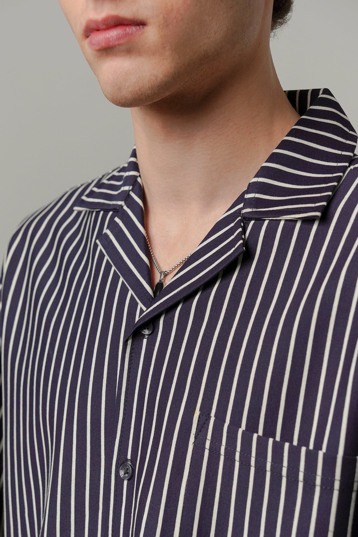 Striped Box Cuban Shirt - Navy Blue - FA alternate view