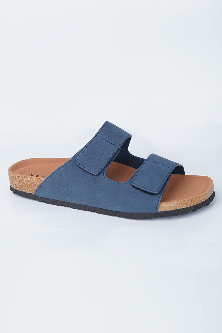 Two-Strap Velcro Slides - Navy Blue