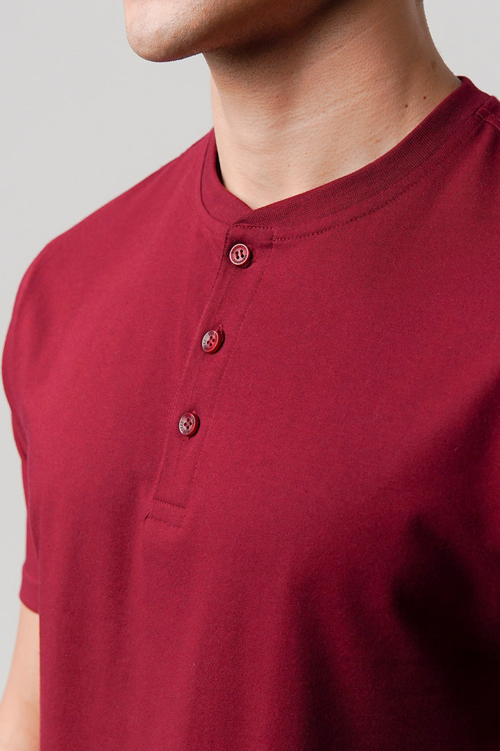 Regular Fit Henley T-Shirt - Maroon alternate view