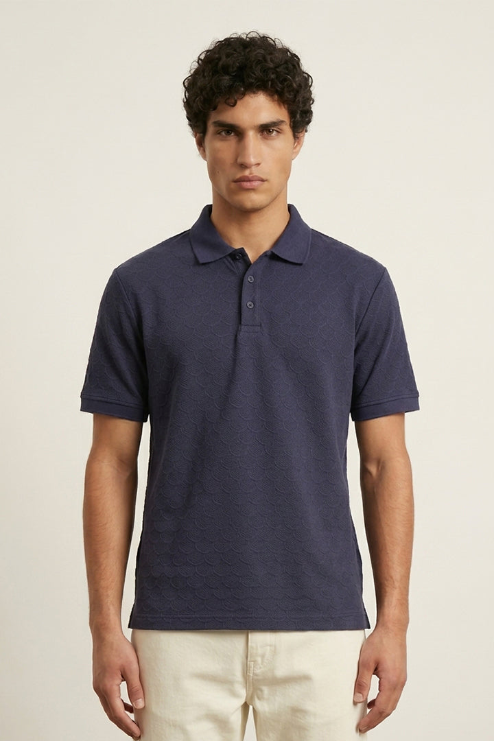 Jacquard Textured Polo - Navy Blue alternate view