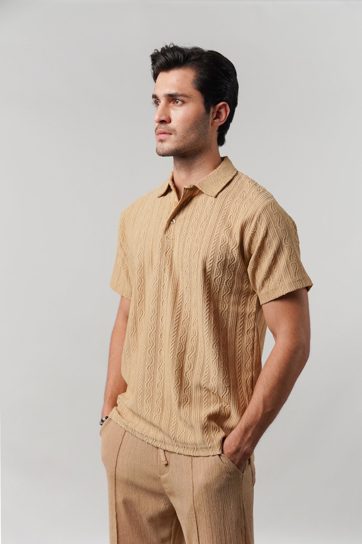 Knitted Polo Shirt - Camel Brown