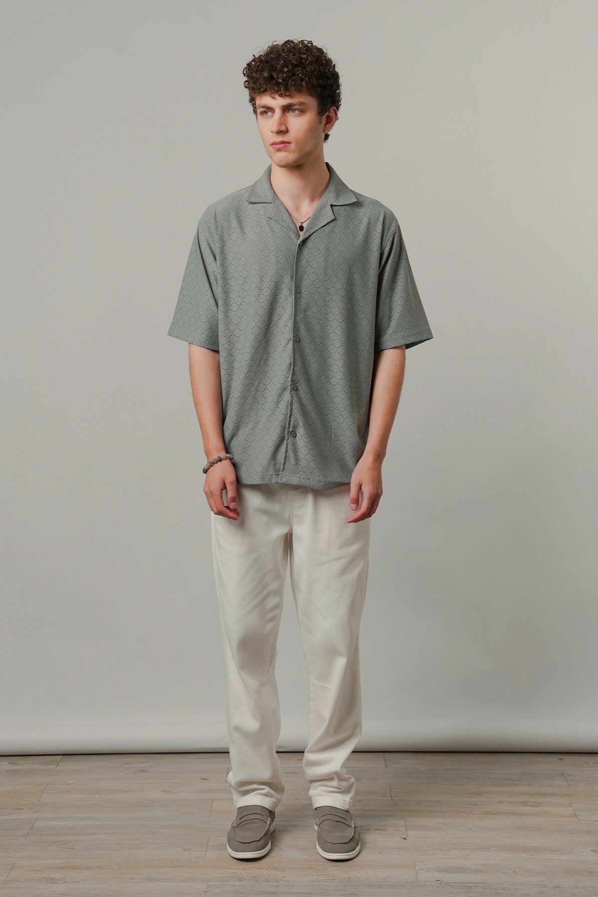 Textured Cuban Shirt - Sage Green
