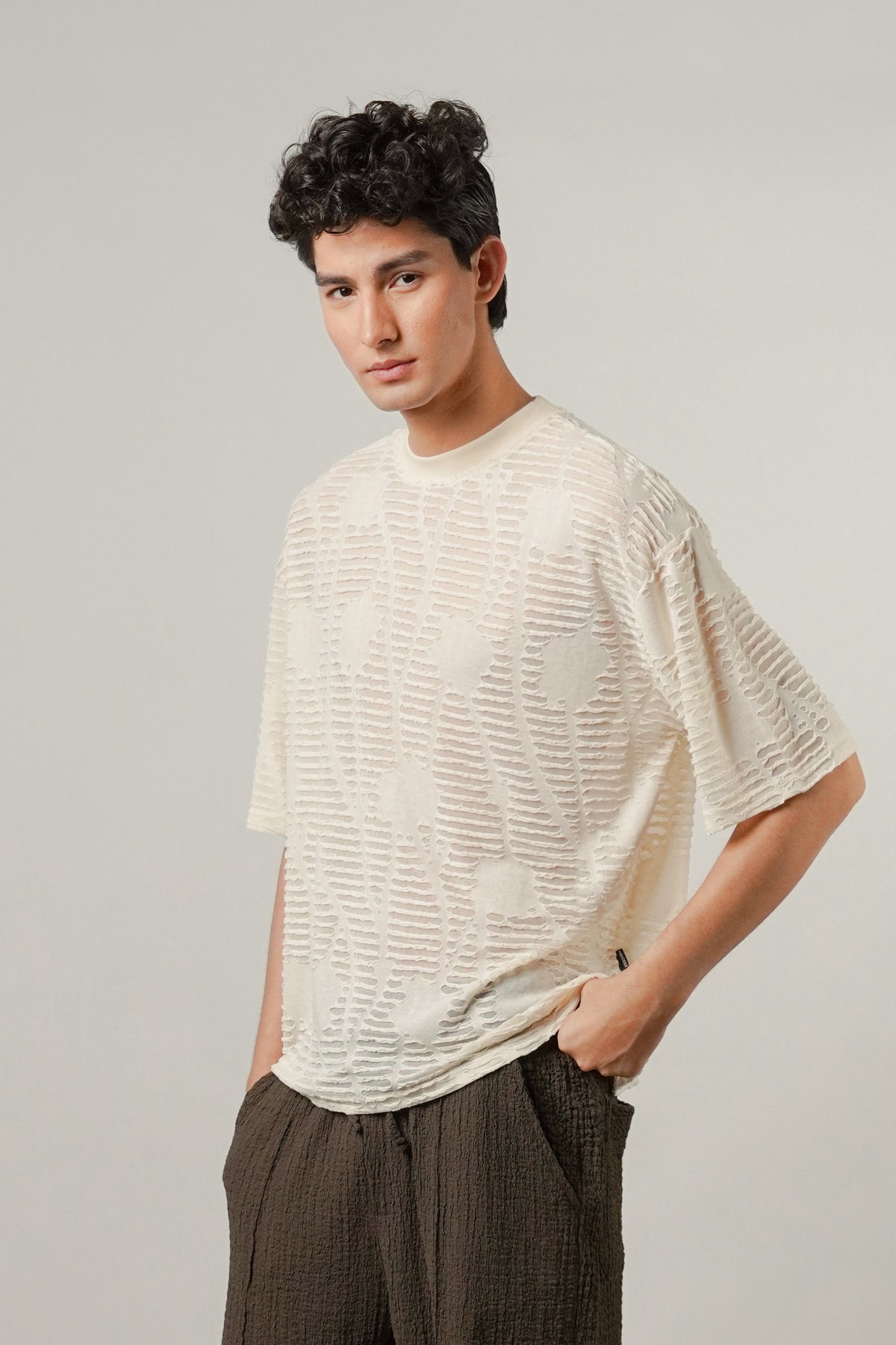 Oversized Mesh Tee - Cream