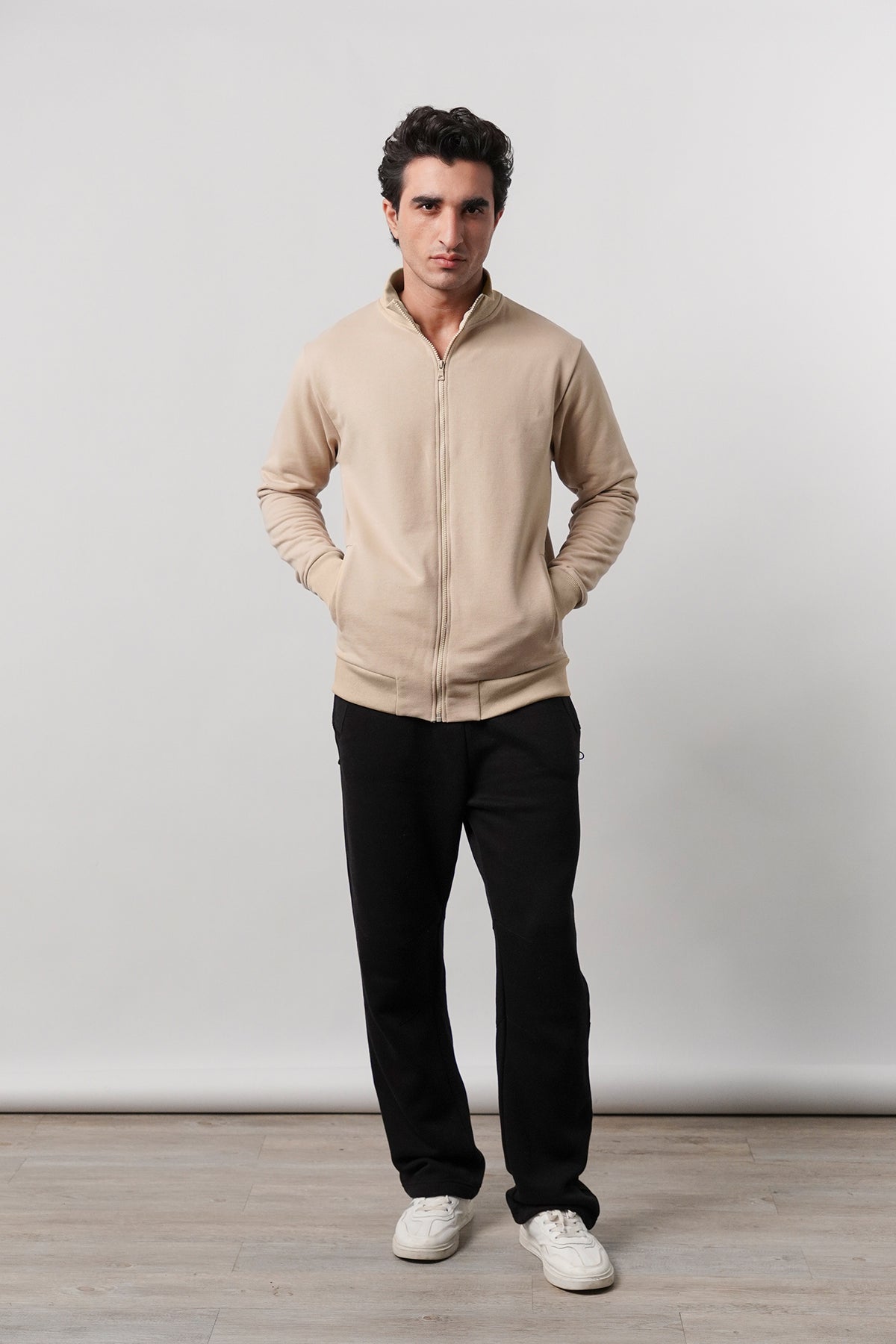 Stand-Up Collar Jacket - Beige